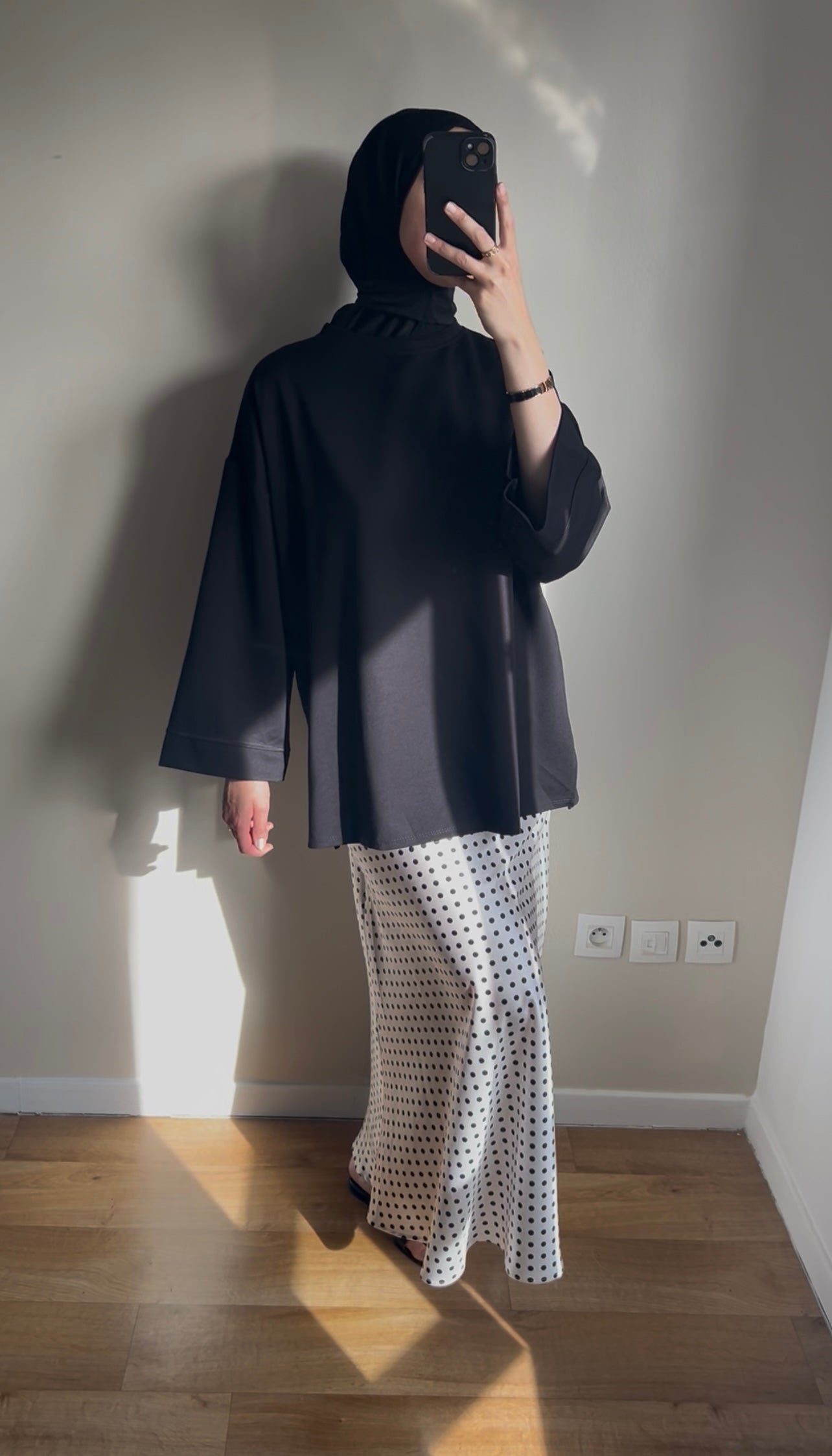 Jupe satin à pois