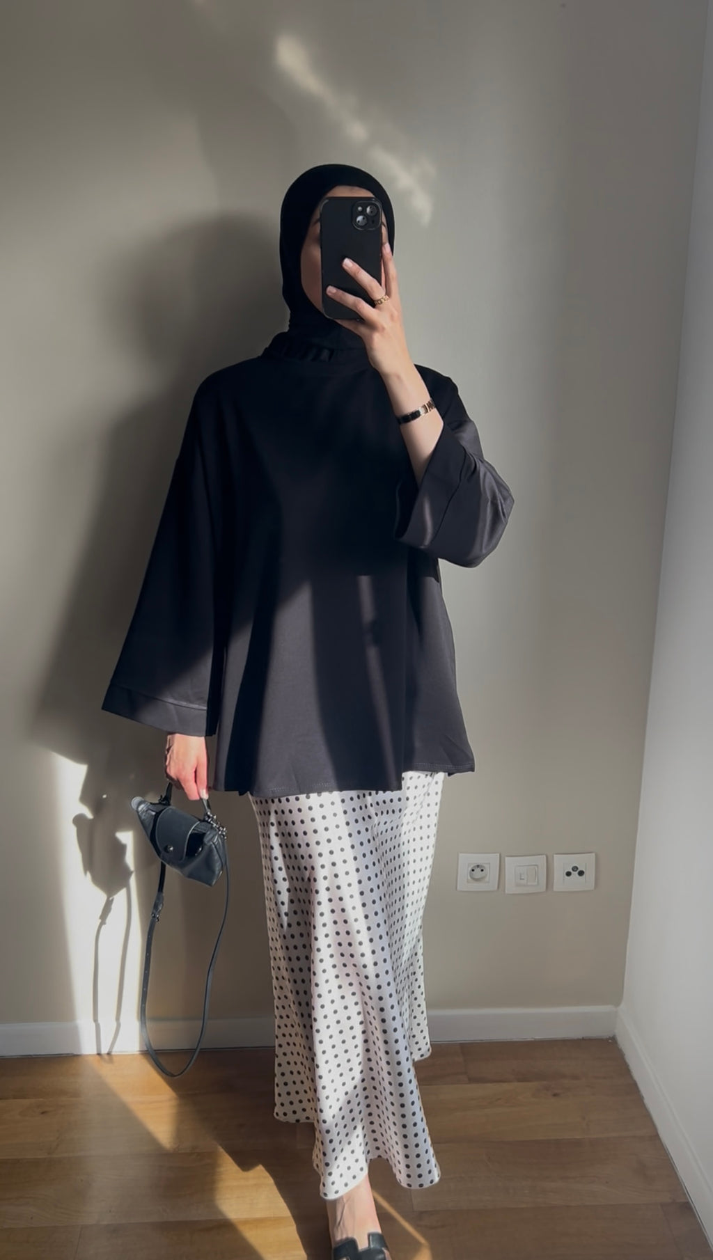 Jupe satin à pois