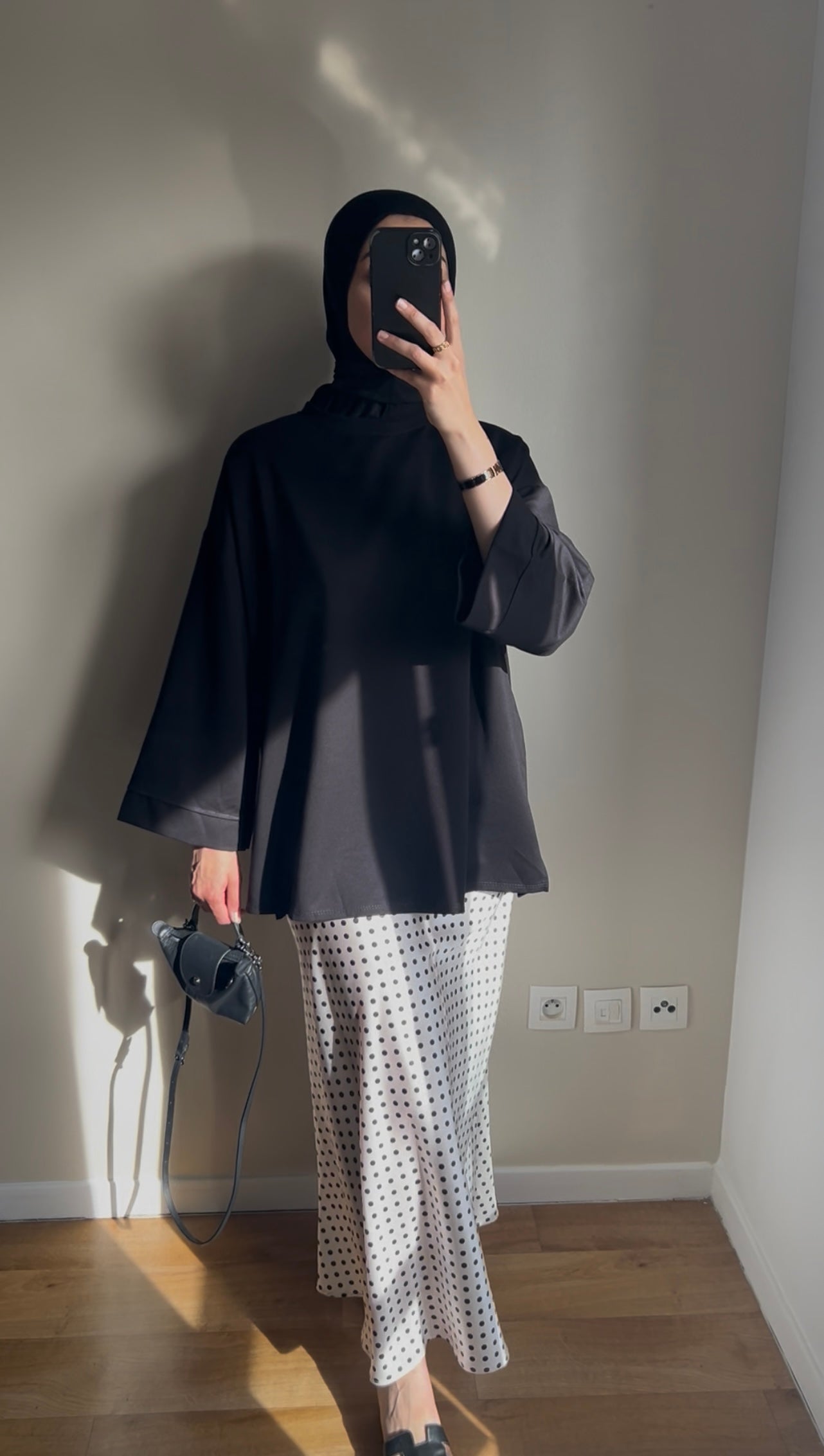 Jupe satin à pois