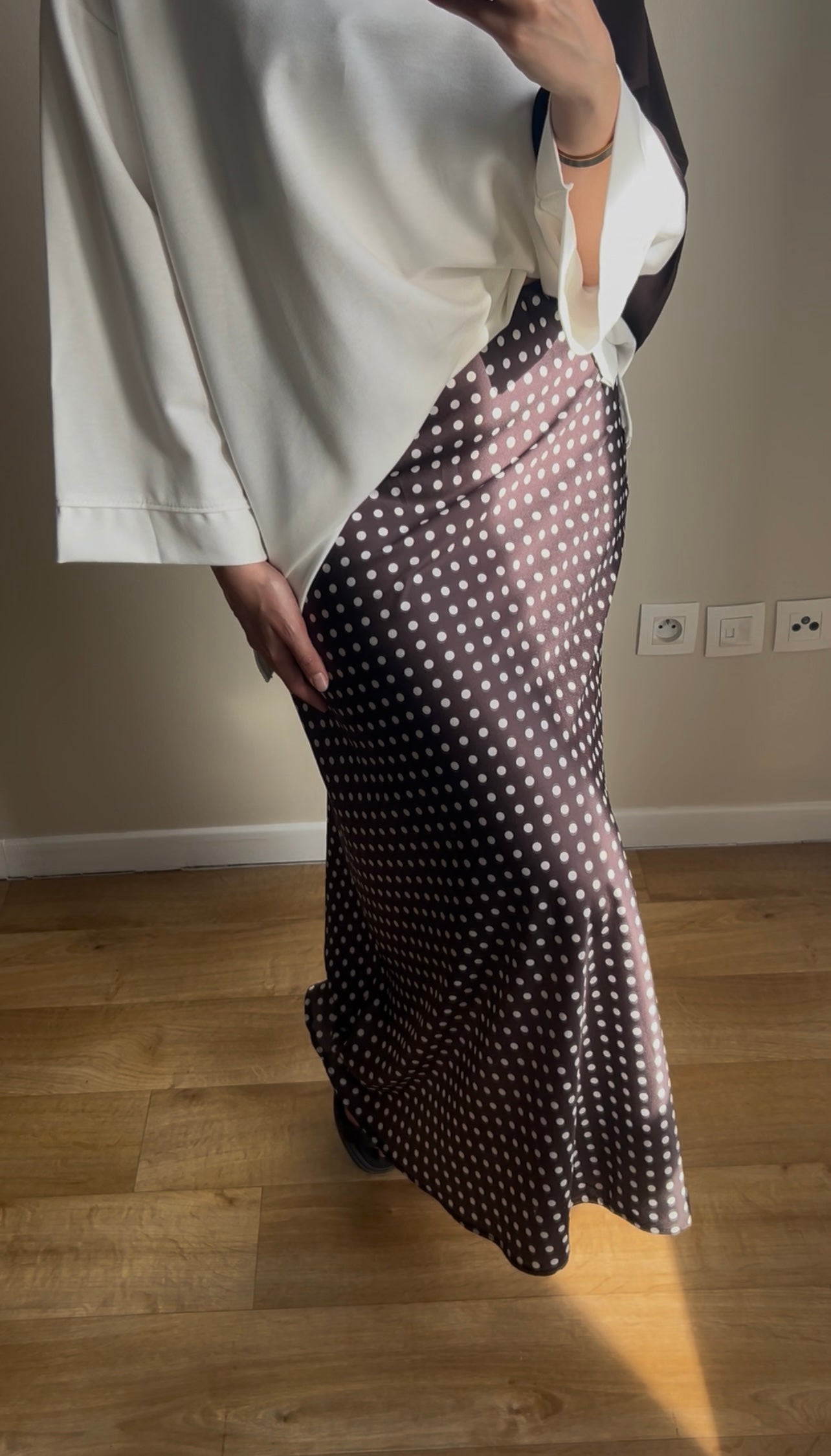Jupe satin à pois